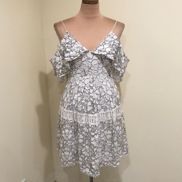 Nicholas Basque Lace Dress Size 0 White Black Floral OTS Fit and Flare Mini - Picture 2 of 12
